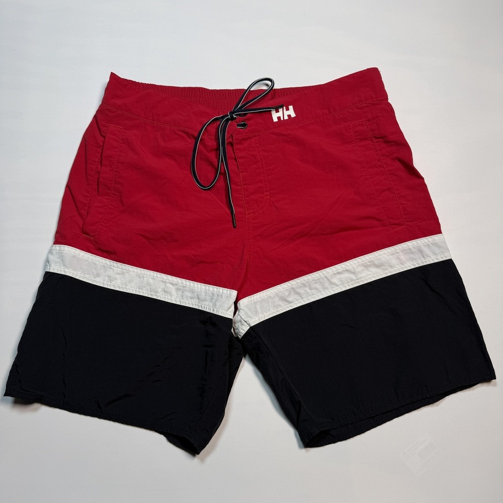 Helly Hansen Mens Swim Shorts 36 Red Black Colorblock Mesh Lined Pockets